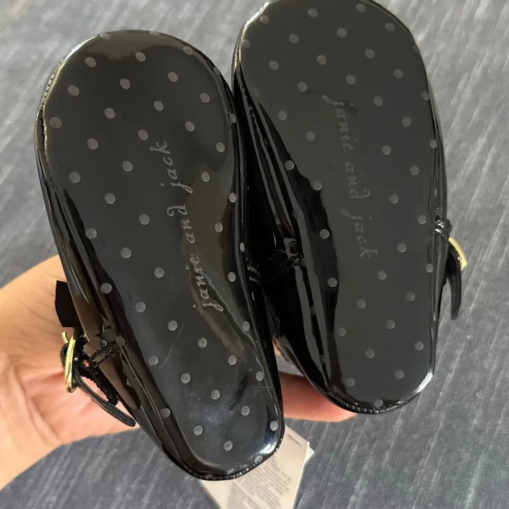 Janie & Jack Baby Bow Ballet Flat Patent Black Size 18-24 Months